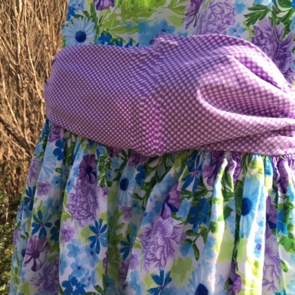 Adorable,NWOT, Jessica Ann, Flowered with Purple Gingham Accents Party Dress - Picture 3 of 8
